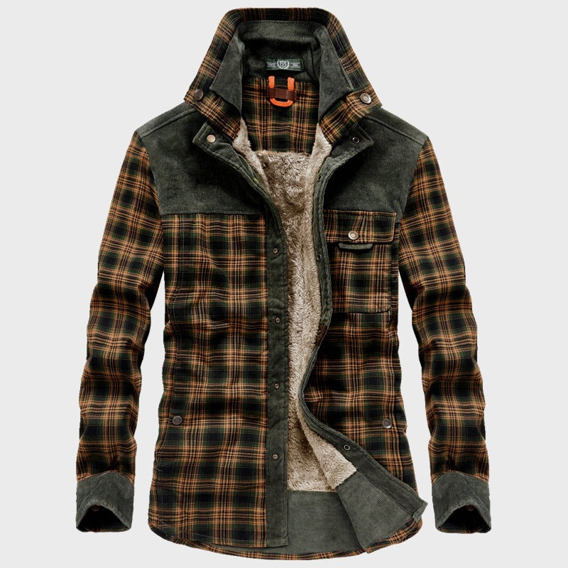 Herren Gefütterte Karo‑Hemdenjacke mit Teddyfleece‑Innenfutter und Cord‑Schulterbesatz – Taviero