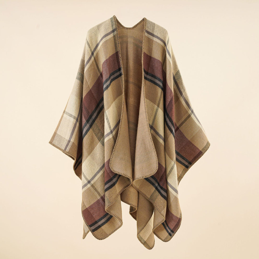 Damen Oversize-Rechteckponcho im Cape-Look mit Kettelsaum und Karomuster Echo Archiv