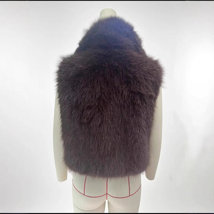 Damen luxuriöse Kunstfell-Weste mit voluminösem Schalkragen und verkürzter Silhouette – Célinea