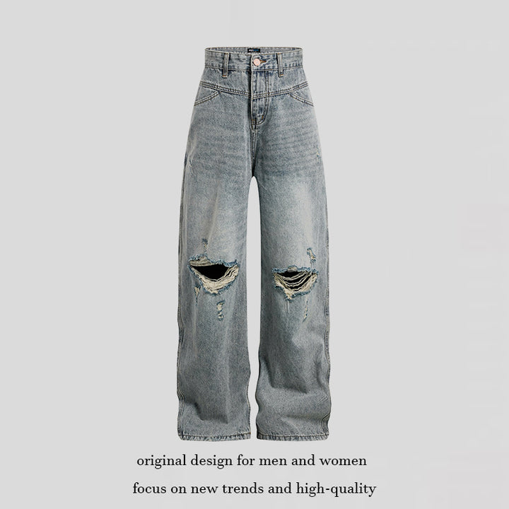Damen Weite hochgeschnittene Palazzo-Jeans mit Destroyed-Kniepartie Echoarchiv