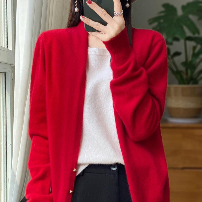 Damen Offener Feinstrick-Cardigan im Mohair‑Look mit geradem Saum und schmalen Bündchen Echoarchiv