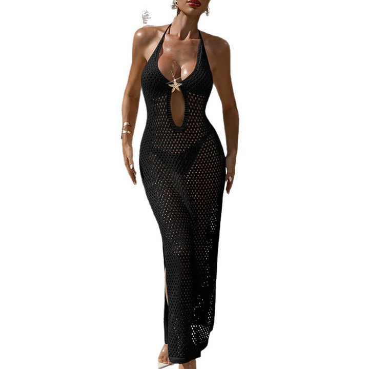 Damen Häkel-Strandkleid mit tiefem V-Ausschnitt und transparentem Netzdesign Echo Archiv