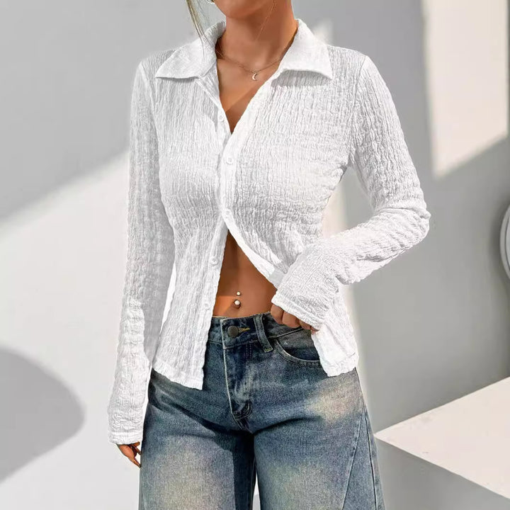Damen nan Hemdbluse mit Kräuselstruktur, Hemdkragen und taillierter Passform Echo Archiv