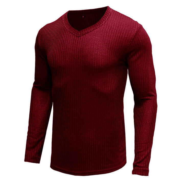 Herren Langarmshirt mit modernem V-Ausschnitt und Rippstruktur Echoarchiv