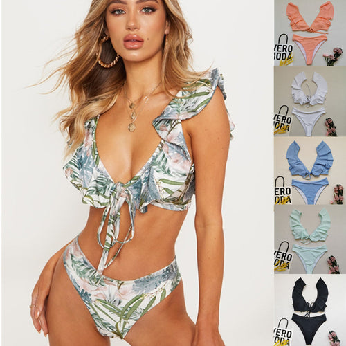 Damen Bikiniset mit Rüschen und Pflanzenmuster Echo Archiv