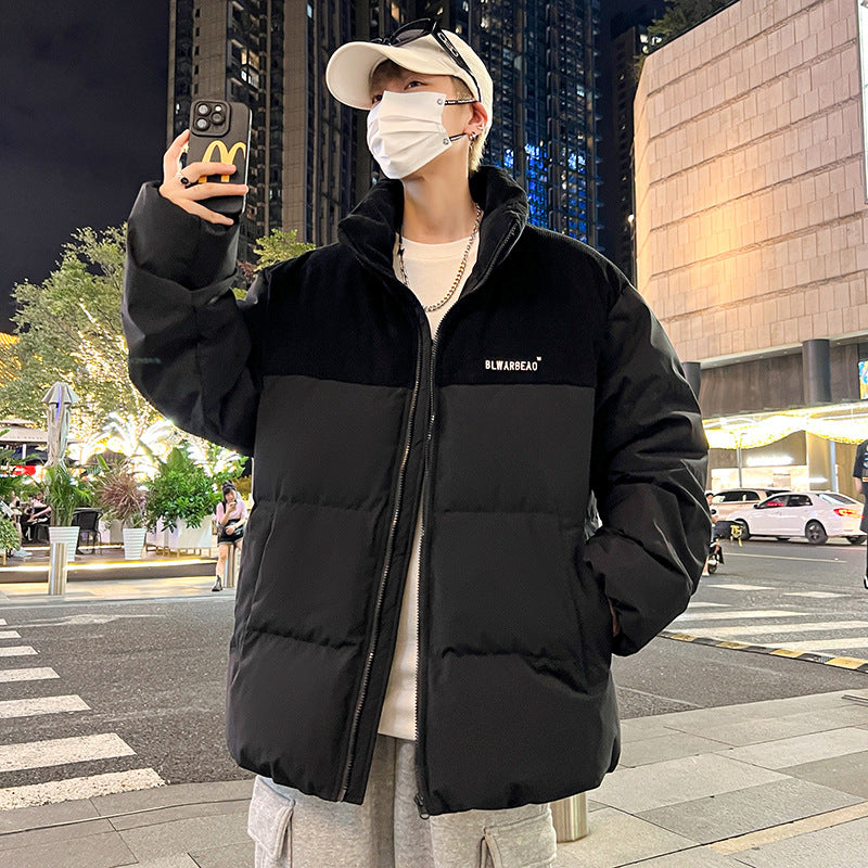 Herren Wattierte Steppjacke mit Cordbesatz, hohem Stehkragen & oversized Schnitt Echoarchiv