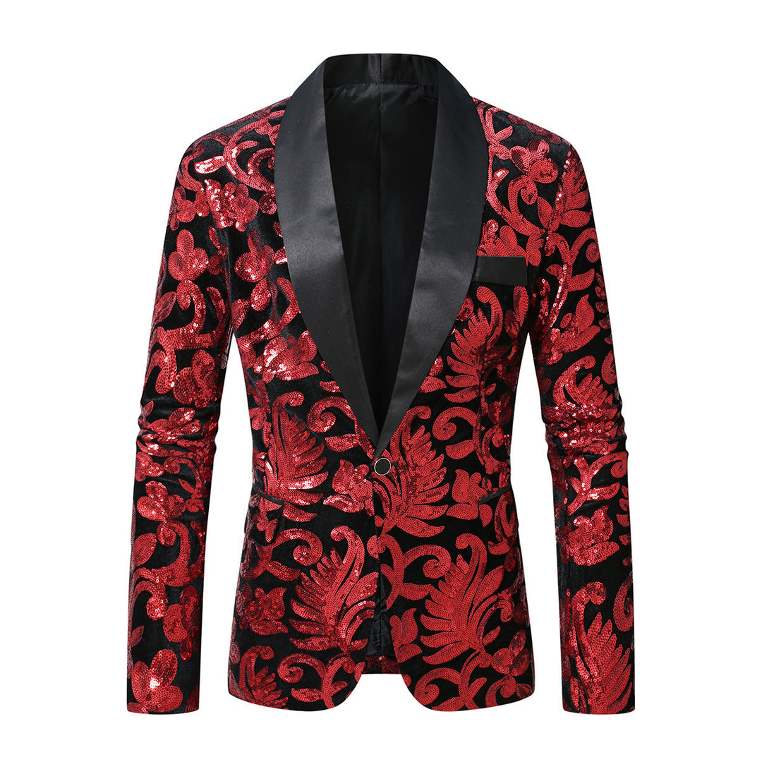 Herren glamouröser Pailletten-Blazer mit floralem Design und elegantem Schnitt Echoarchiv