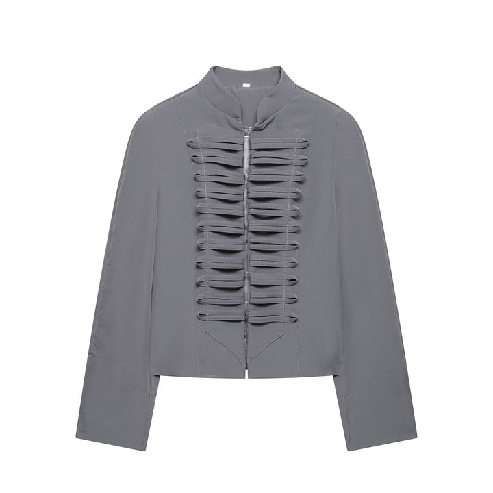 Damen Kurzbluse-Jacke mit gefalteter Rüschenpasse und Stehkragen Echo Archiv