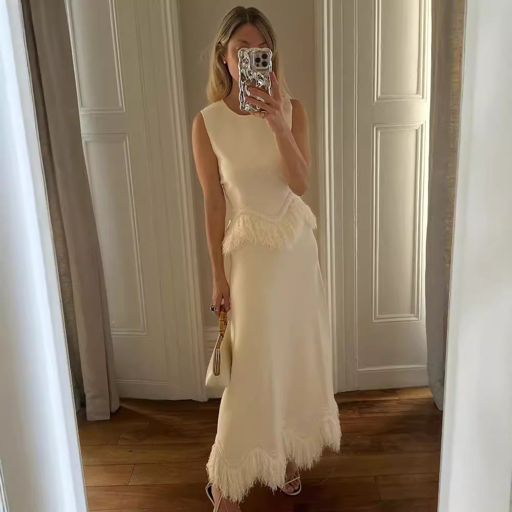 Damen Elegantes Maxikleid mit Fransenbesatz und feinem Saum Echo Archiv