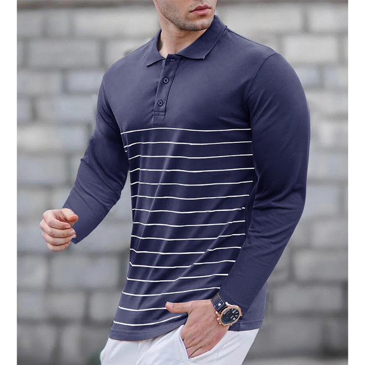 Herren Langarm-Polo mit eleganter Streifenstruktur Echoarchiv