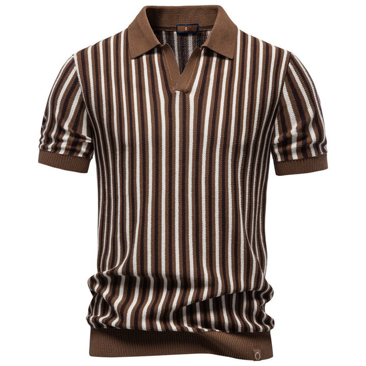 Herren nan gestreiftes Strickpoloshirt kurzarm aus feiner Baumwollmischung mit Polokragen und Rippbündchen Echo Archiv