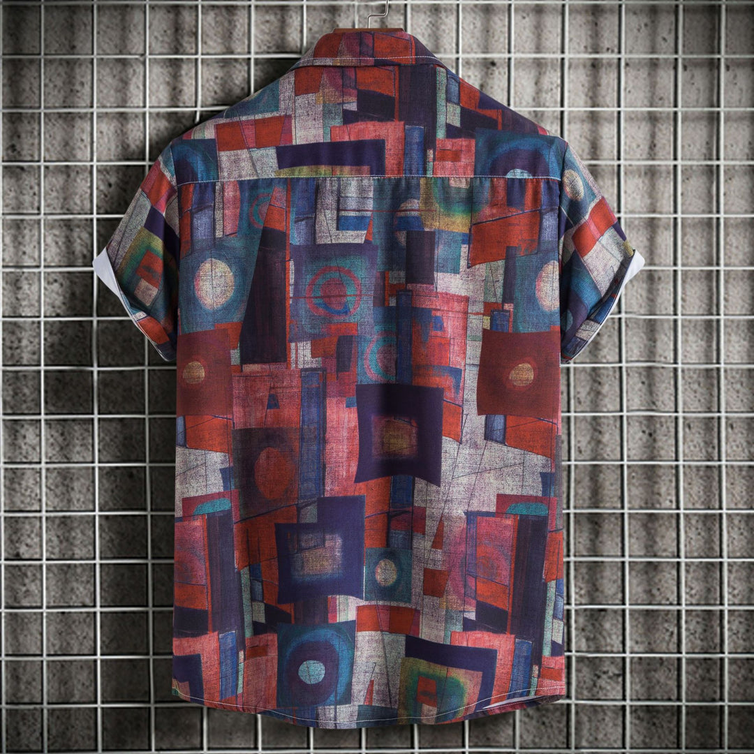 Herren Kurzarmhemd mit kreativem geometrischen Kunstmotiv Echoarchiv
