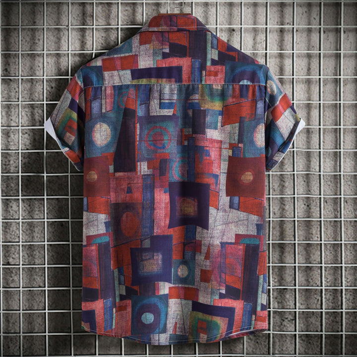 Herren Kurzarmhemd mit kreativem geometrischen Kunstmotiv Echoarchiv