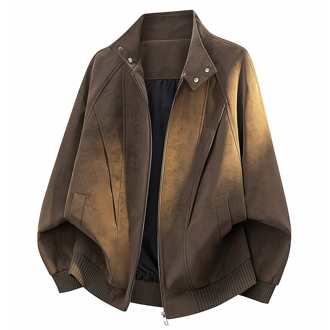 Damen Oversize Velours-Optik Bomberjacke mit Stehkragen, Druckknopfblende & Rippsaum Echoarchiv