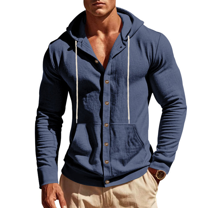 Herren lässiger Kapuzenpullover mit Knopfleiste und praktischen Taschen Echoarchiv