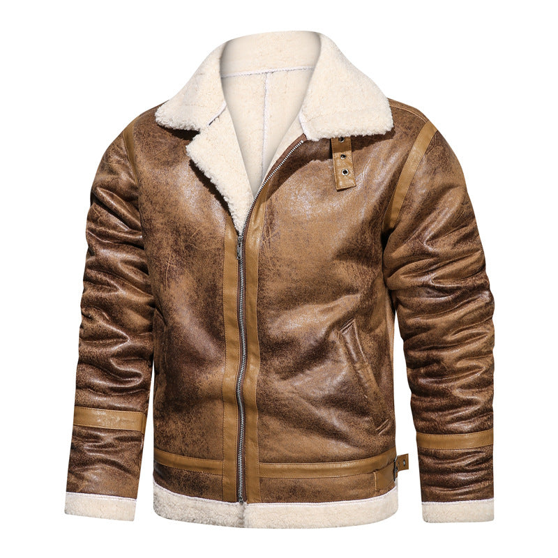 Herren Fliegerjacke mit Lammfellfutter und Vintage Kunstlederoptik – Taviero