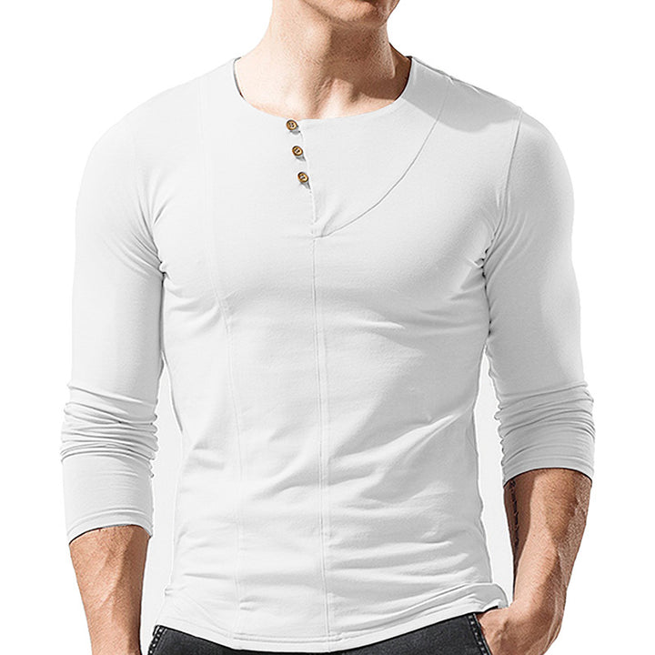 Herren Langarm-Henley-Shirt mit modischem Knopfdesign und körpernahem Schnitt Echoarchiv