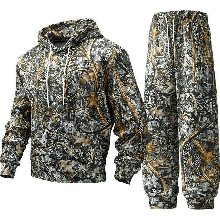 Herren Camouflage-Lounge-Set aus weichem Baumwollmix mit Kapuzenpullover & konischer Jogginghose Echoarchiv