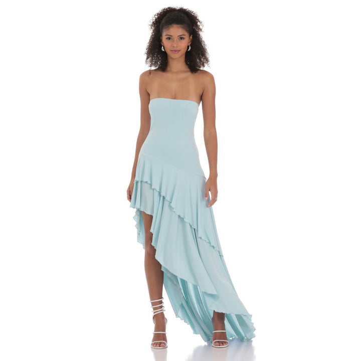 Damen Asymmetrisches Maxikleid mit fließendem Volant Echo Archiv