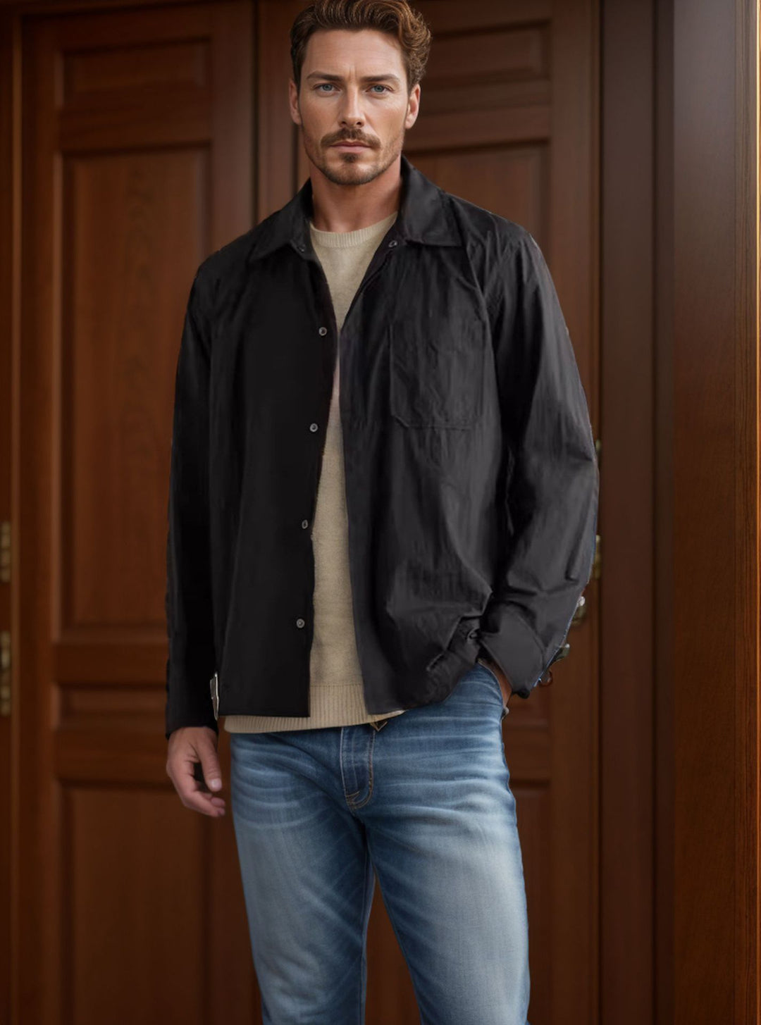 Herren leichte Freizeitjacke mit praktischem Druckknopfverschluss und modernem Schnitt Echoarchiv