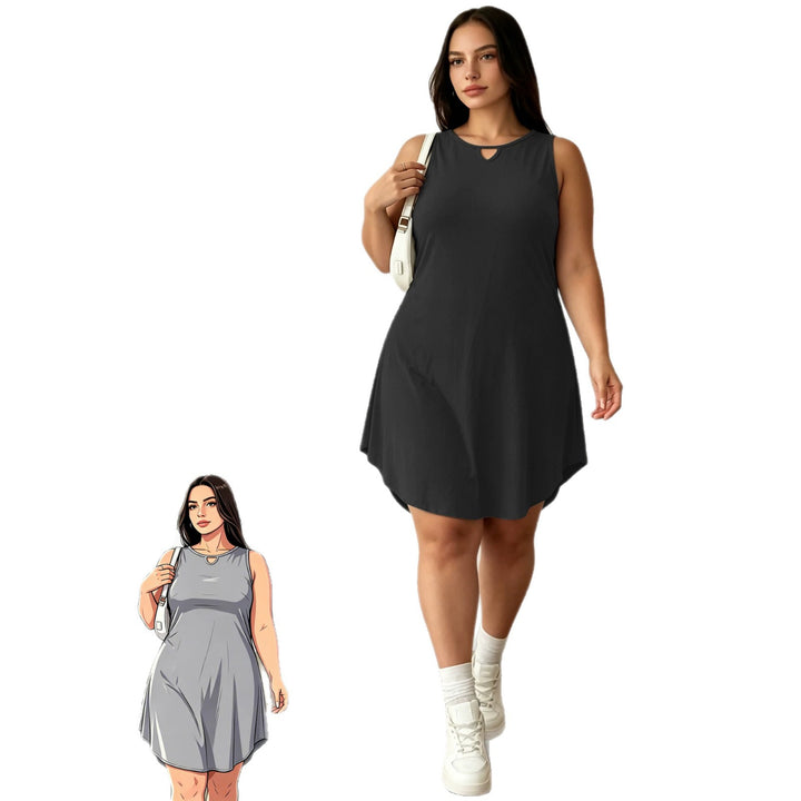 Damen Ärmelloses A-Linien-Midikleid mit seitlichen Eingrifftaschen und V-Ausschnitt echoarchiv-
