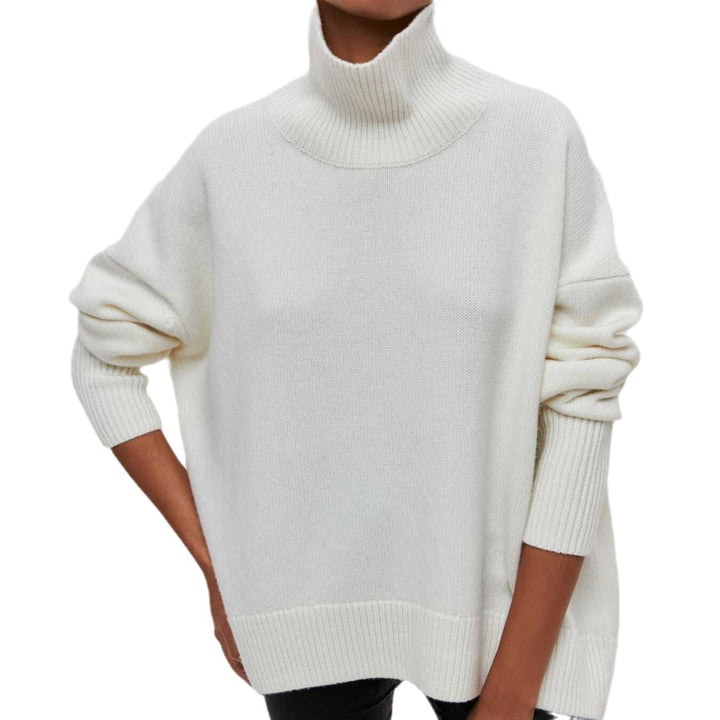 Damen Kuscheliger Oversize Rollkragenpullover mit verdeckten Seitenschlitzen und extra langem Rippbund – Mavelle
