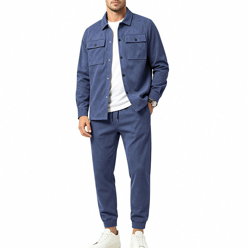 Herren Modernes Overshirt- und Jogginghosen-Set aus Mikrofleece mit Brustklappen Echoarchiv
