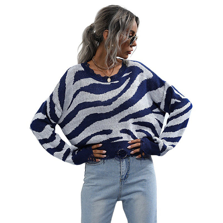 Damen Modischer Cropped Pullover mit Zebramuster Echo Archiv