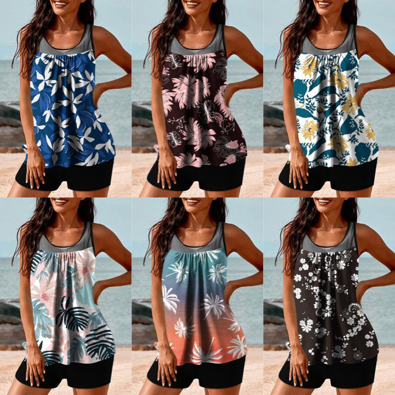 Damen Tankini-Set mit floralem Oberteil und sportlichem Hosenansatz Echo Archiv