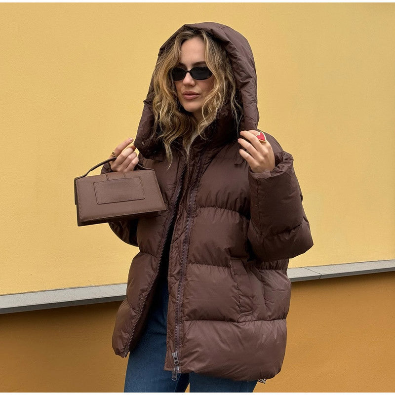 Damen Gefütterte Oversize-Steppjacke mit Volumenärmeln und abnehmbarem Kapuzenkragen Echo Archiv