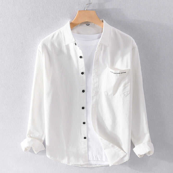 Herren Leichtes Baumwoll-Langarmhemd im Overshirt‑Stil mit Pattentasche und kontrastreichen Knöpfen Echoarchiv