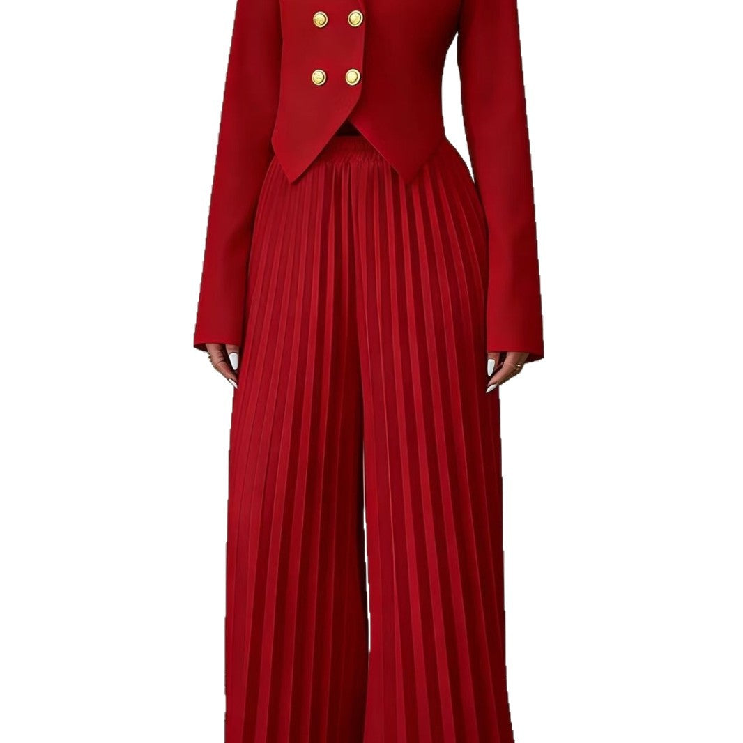 Damen Taillierter Doppelreihiger Blazer und plissierte Palazzo-Hose – Valéne