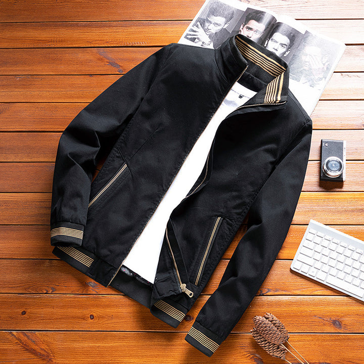 Herren Casual‑Fieldblouson im Bomberstil mit gestreiftem Stehkragen und Rippbündchen – Brevano