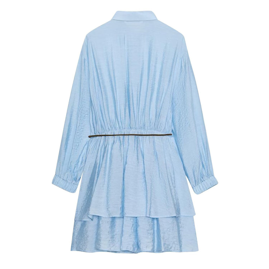 Damen Hemdblusenkleid im Crinkle-Look mit Stufenrock und Taillenzug Echoarchiv