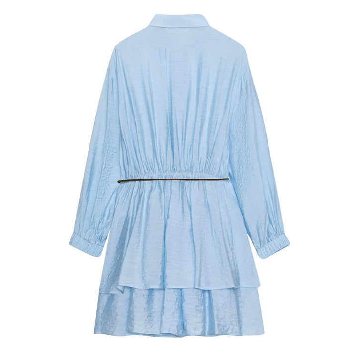 Damen Hemdblusenkleid im Crinkle-Look mit Stufenrock und Taillenzug Echoarchiv