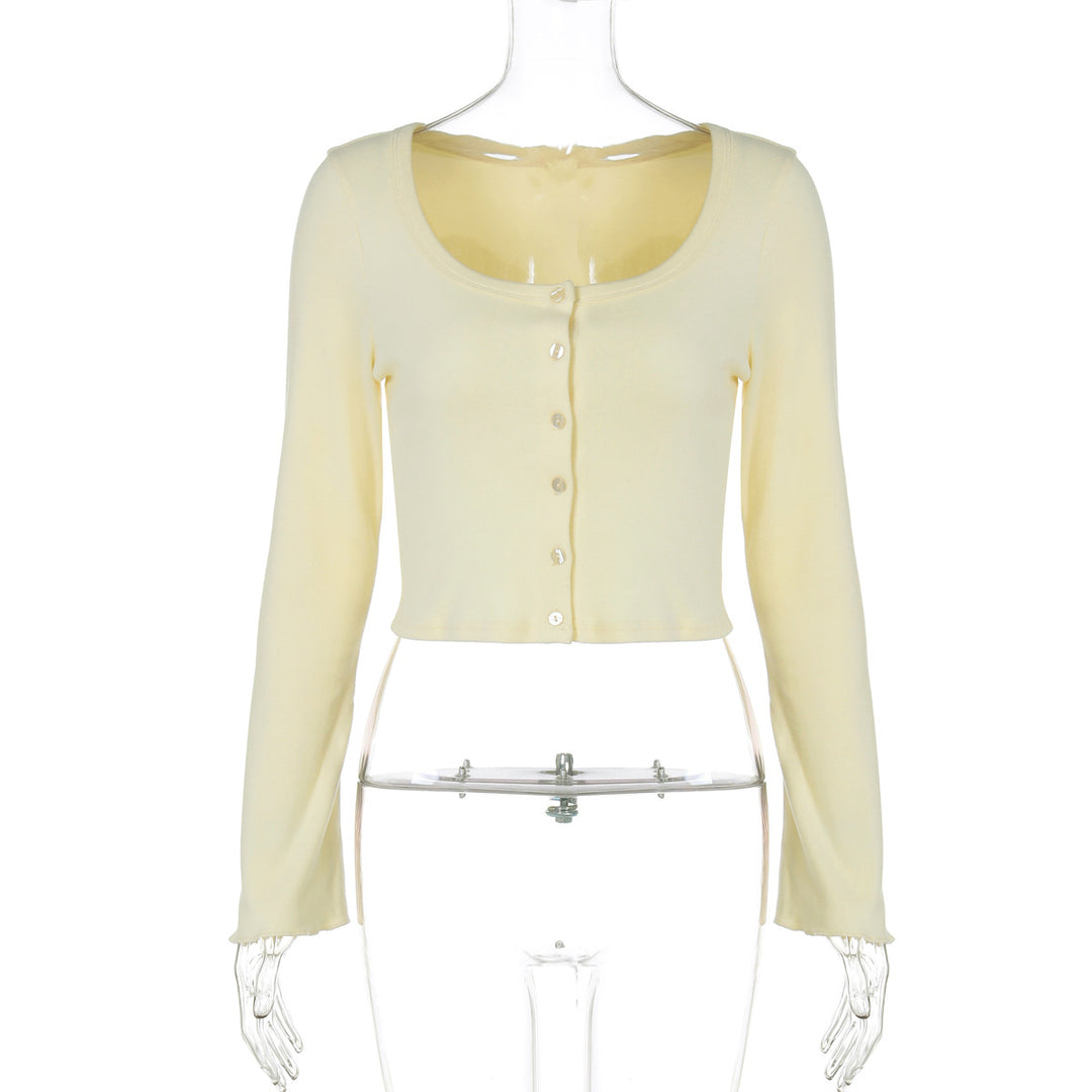 Damen Langarm-Crop-Top mit raffinierter Knopfleiste Echo Archiv