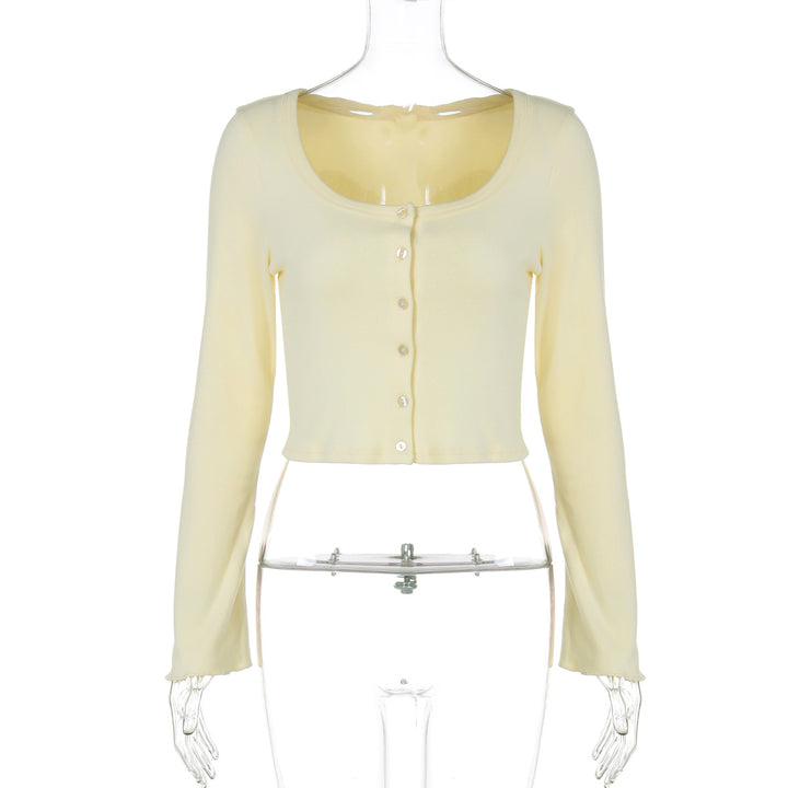 Damen Langarm-Crop-Top mit raffinierter Knopfleiste Echo Archiv