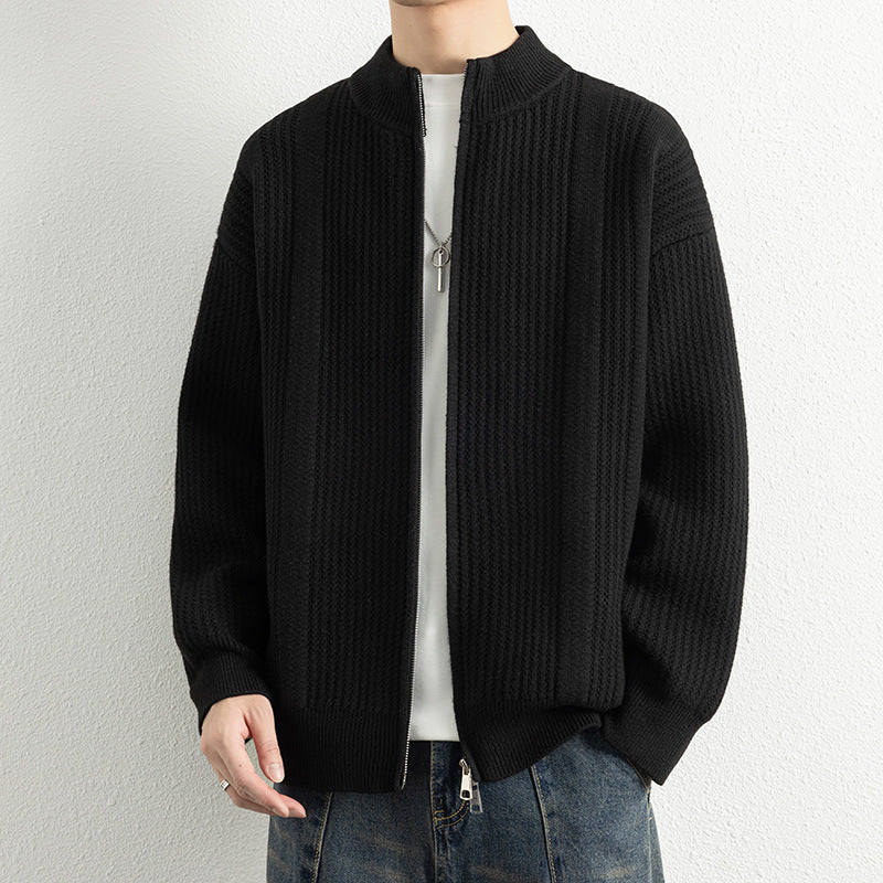 Herren Strickjacke mit modernem Zipper und strukturierter Oberfläche Echoarchiv