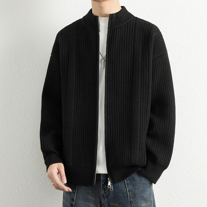 Herren Strickjacke mit modernem Zipper und strukturierter Oberfläche Echoarchiv