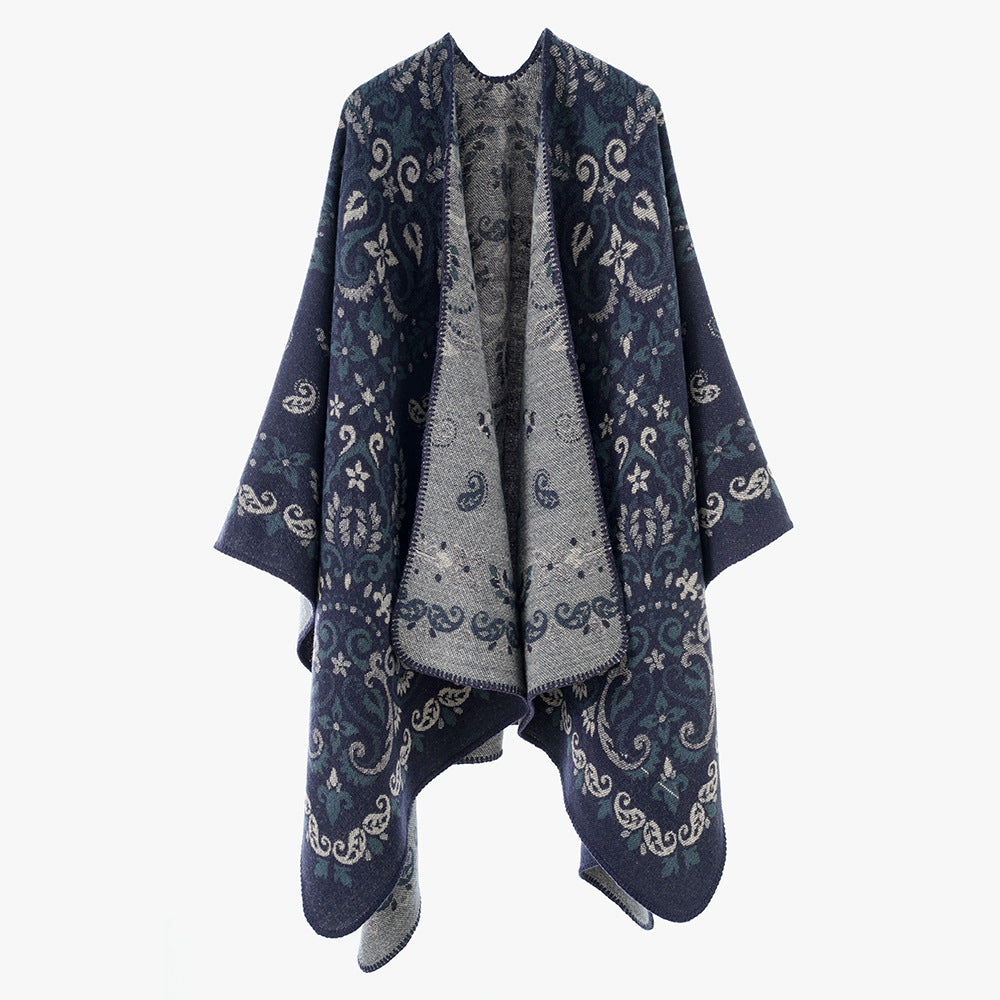 Damen Wendbarer Jacquard-Cape-Überwurf mit ornamentaler Struktur – Avérine