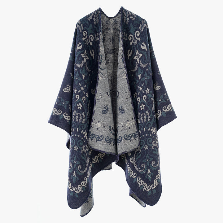 Damen Wendbarer Jacquard-Cape-Überwurf mit ornamentaler Struktur – Avérine