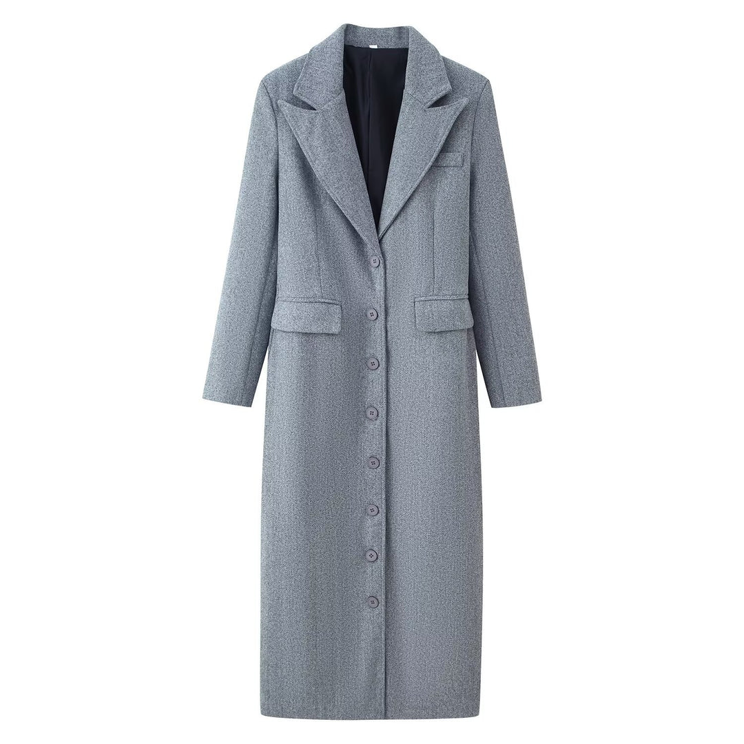 Damen 10+ langer Wollmix‑Mantel mit Reverskragen, Pattentaschen und durchgehender Knopfleiste Echo Archiv