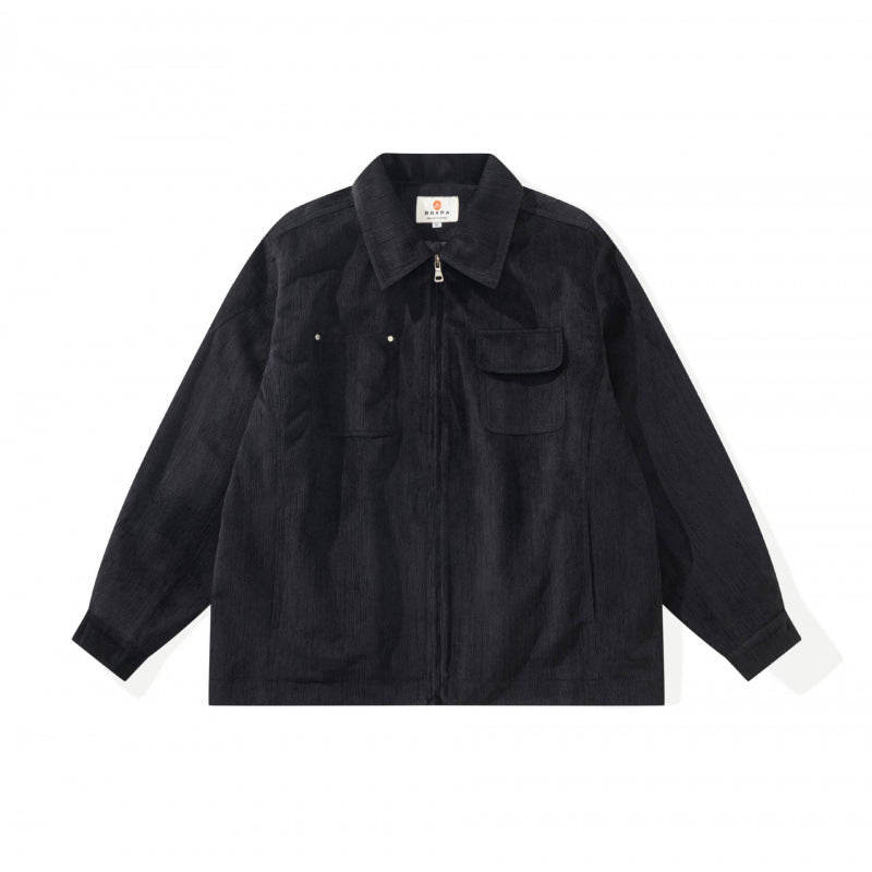 Unisex Kastenförmige Overshirt‑Jacke aus feiner Cordstruktur mit Brusttaschen und verdecktem Reißverschluss Echo Archiv