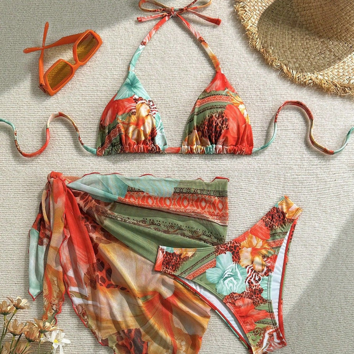 Damen Florales Bikini-Set mit Kombination aus Oberteil und Wickeltuch Echo Archiv