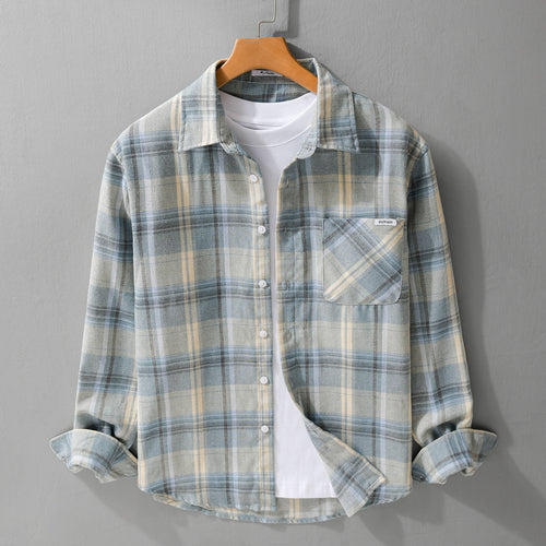 Herren Kariertes Leichtes Flanell-Overshirt mit Brusttasche und Relaxed-Fit Echoarchiv