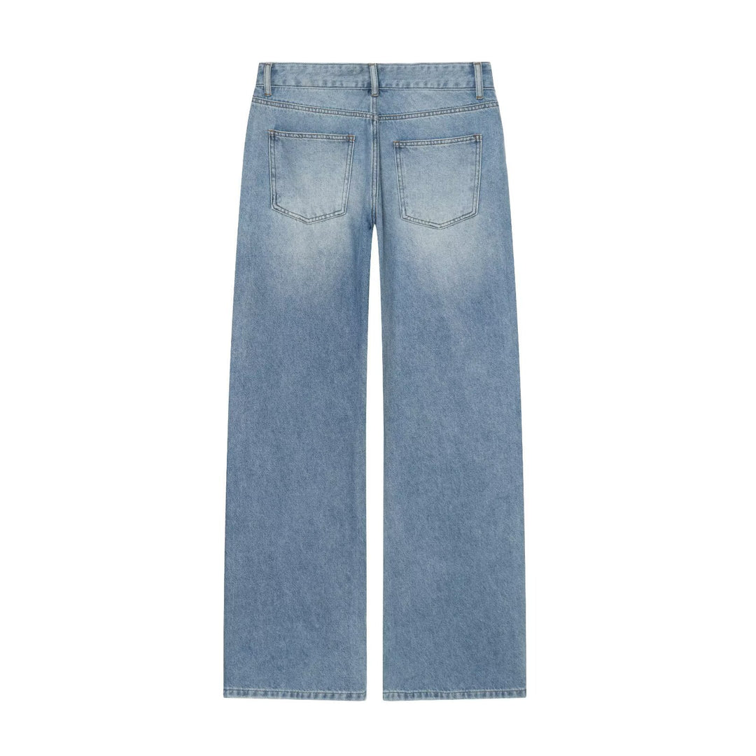 Damen Weite Highwaist-Jeans mit geradem Bein und Herz-Strassbesatz Echo Archiv