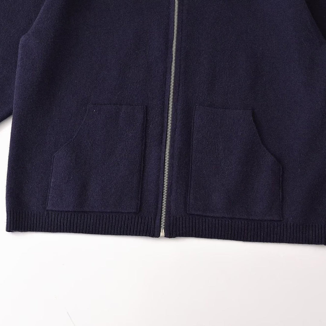 Damen Grobgestrickte Oversize-Zipjacke mit Stehkragen und aufgesetzten Taschen Echoarchiv