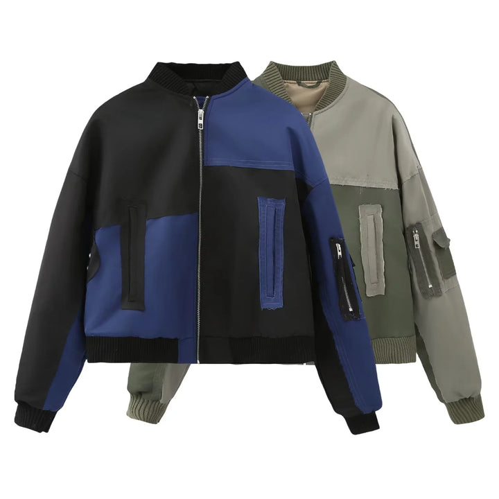 Damen nan urbaner Bomberjacke mit Kontrastpaneelen, Oversize-Silhouette, Front- und Ärmeltaschen Echo Archiv