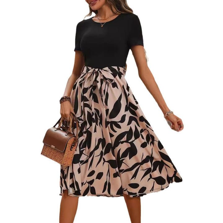 Damen nan tailliertes Midikleid mit kontrastoberteil, gebundenem Taillengürtel und fließendem A-Linienrock Echo Archiv