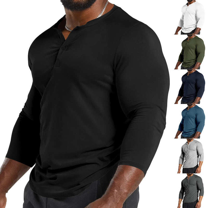 Herren Langarm-Henley-Shirt aus atmungsaktivem Baumwollmix mit Knopfdetails Echoarchiv